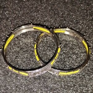 Silver Tone  and Yellow Beaded Bangles